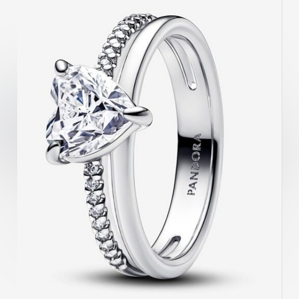 Authentic NEW Pandora Double Band Heart Ring S925ALE CZ - Picture 3 of 10